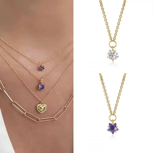 S925 sterling silver layered necklace set with sparkling star zircon pendants for women
