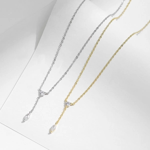 Collier en Y en argent sterling S925 avec zircons pendants en finitions or et argent
