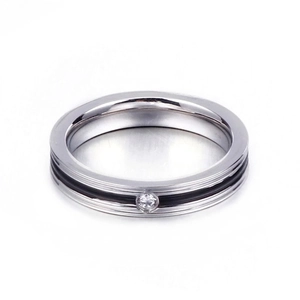 Stainless Steel Band Ring With Cubic Zirconia Inlay Colorful Enamel Line Minimalist Polished Jewelry For Men Women