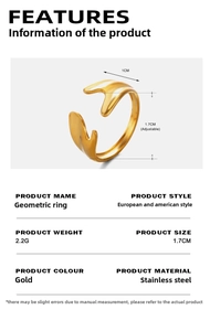 Detail specifications of golden geometric stainless steel open ring with 1.7cm diameter