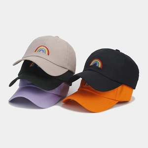Cotton Baseball Cap Rainbow Embroidery Adjustable Curved Brim Casual Sun Hat For Women