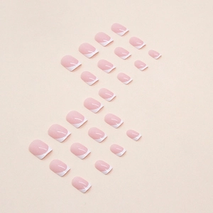 Pink French tips short press-on nails set with elegant white edges for women