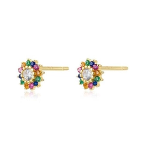 Elegant 925 silver rainbow daisy earrings with sparkling zirconia and colorful accents
