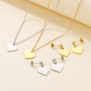 Heart Necklace And Earrings Stainless Steel Mirror Polished Pendant Studs Fashion Jewelry For Women