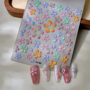 Nail Art Stickers 5D Embossed 3D Relief Floral Flower Iridescent Waterproof Self Adhesive Manicure Decor Women Girls