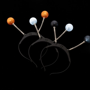Detail of LED alien antenna headbands with glitter balls and flexible metal springs