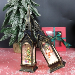 Vintage Bronze Weihnachtslaterne mit LED-Licht, Schneemann und Baum Szene Deko Leuchte