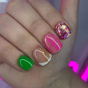 French Style Green Leopard Print Press On Nails Plastic Square Round Mixed Designs Glitter False Nails For Women Salon