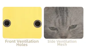 Detail view of reinforced metal air vents and high-density breathable mesh on cat backpack