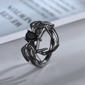Gothic Schwarze Spinne Kupfer Offener Ring Für Damen Vintage Strass Tier Verstellbarer Fingerring Punk Schmuck Geschenk