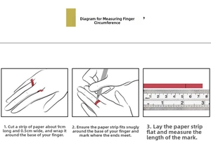 Three-step guide for measuring finger size with paper strip for heart chain bracelets