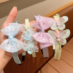 Cute girls princess headbands with lace bows and pearl charms in various colors