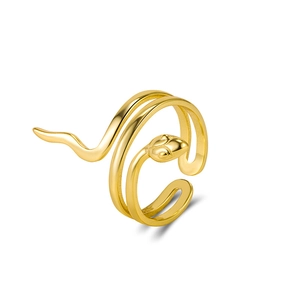 Vintage golden S925 sterling silver snake wrap ring with adjustable open band for women