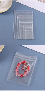 Macro shot of multiple sizes of transparent PVC self-sealing bags for jewelry storage