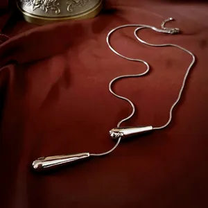 Minimalist Alloy Water Drop Pendant Necklace Long Snake Chain Y-Shaped Lariat For Women Sweater Accessories