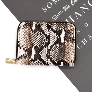 Chic snake print accordion card holder with large capacity and gold metal zipper