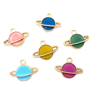 Lot de pendentifs planètes en émail doré en six couleurs pour création de bijoux DIY