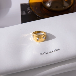Hammered gold titanium ring with three pearls, minimalist luxury jewelry for women