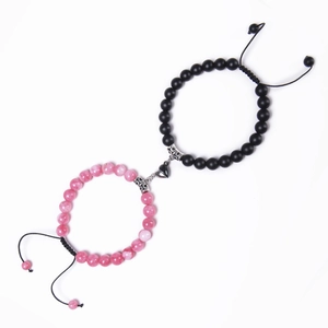 Magnetic Heart Attraction Couple Bracelets Natural Stone Beads Adjustable Woven Rope Matching Jewelry Gift For Lovers