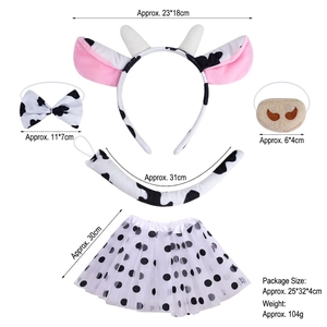 Cow costume set with plush ears headband, bowtie, nose, tail, and polka dot mesh tutu