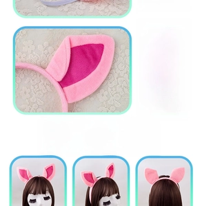 Detailed close-up of plush pink pig ears headband with soft texture and mannequin demo