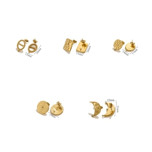 Detailed view of 14K gold-plated stainless steel earrings set with size measurements
