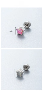 Macro detail of star-shaped titanium steel ear stud with opal stone inlay 0.49cm