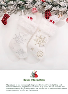 Detail of white satin Christmas stockings featuring gold and silver snowflake embroidery