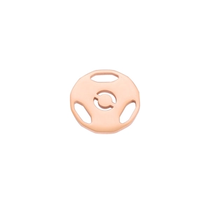 Macro detail of rose gold mirror-finish hollow football-shaped stainless steel pendant
