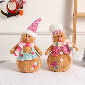 LED Light Up Christmas Gingerbread Man Snowman Dolls Knitted Sequin Holiday Desktop Decoration Tree Ornament Cute Cartoon