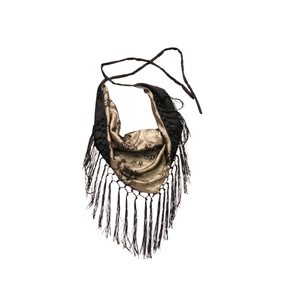 Elegant retro tassel silk scarf belt with gold pattern for dresses and waist styling