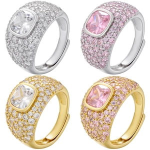 Luxurious micro-pave eternity rings with cushion-cut pink and clear gemstones
