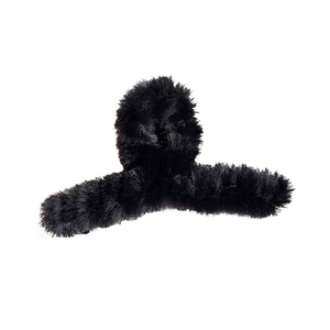 Elegant large black plush claw clip with soft faux fur for autumn winter hairstyles