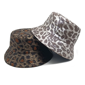 Fashion leopard bucket hats for women with metallic bronze and silver glitter finish