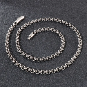 Vintage silver stainless steel keel chain necklace for men with textured weave design