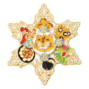 Harbin creative metal fridge magnet with rotating tiger design and Chinese cuisine motifs