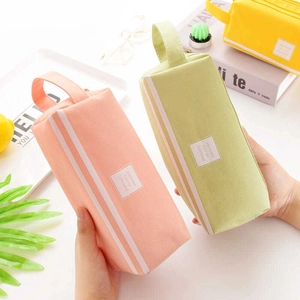 Portable large capacity Oxford cloth pencil bag with dual zippers and handle