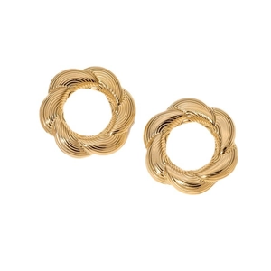 Elegant 18k gold plated titanium steel twisted rope hoop earrings on white background