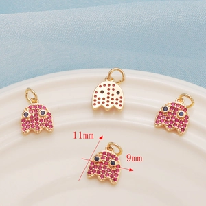 14K gold plated Pac-Man ghost charms with colorful cubic zirconia for DIY jewelry