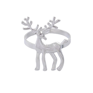 Silver alloy Christmas reindeer napkin ring displayed on a clean white background