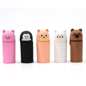 Standing silicone pen holders featuring cute cartoon animal designs in various pastel colors