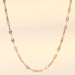 Dettaglio della catena in acciaio inossidabile placcato oro 18K con maglie bicolore alternate