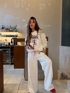 Sweatshirt Et Pantalon Femme Manches Longues Col Rond Imprimé CIRCUS Bande Latérale Contrastée Streetwear Américain Rétro