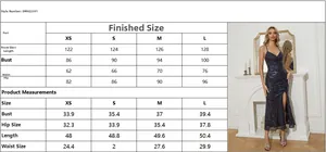 Detailed size chart in cm and inches for sexy V-neck sleeveless slit evening maxi dress