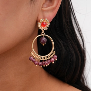 Bohemian Ethnic Round Hoop Drop Dangle Earrings With Rhinestone Stone Beads And Silver Earring Post For Women Luxury