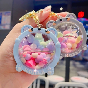 Cute koala acrylic liquid keychain with colorful candy beads and gold metal hook clasp