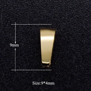 Macro view of a 9mm gold-toned stainless steel pendant bail for jewelry making