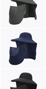 Detail view of breathable mesh face mask and detachable neck flap on sun protection hat