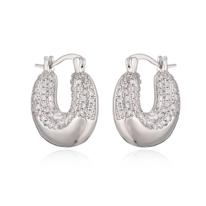 Luxe silver hoop earrings with pavé set cubic zirconia and polished geometric finish