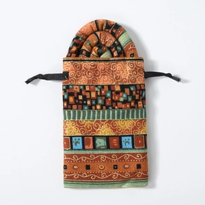 Ethnic pattern drawstring storage bag for flexible hair tie accessories with geometric prints